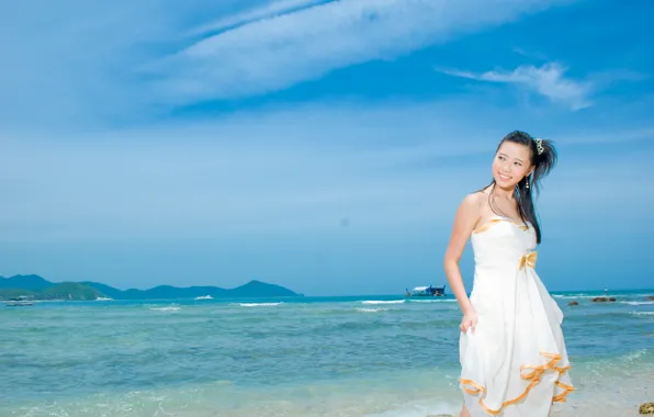 Картинка море, пляж, небо, девушка