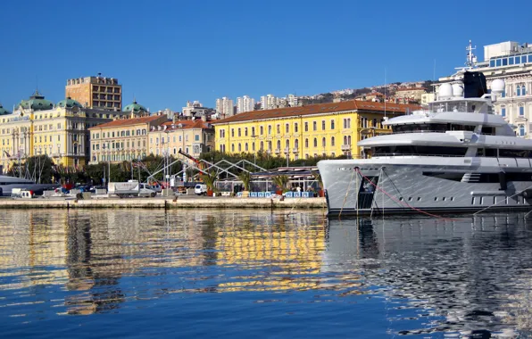 Море, дома, катер, Хорватия, Риека