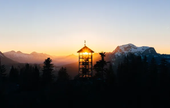 Свет, утро, вышка, Austria, Salzkammgergut