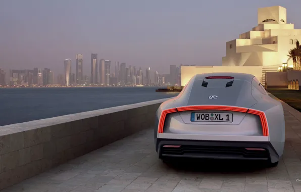 Море, пальмы, Volkswagen, небоскрёбы, XL1