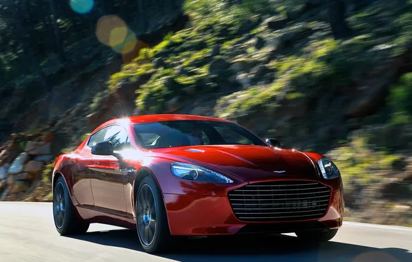 Картинка дорога, car, машина, блики, Aston Martin, red, Rapide S