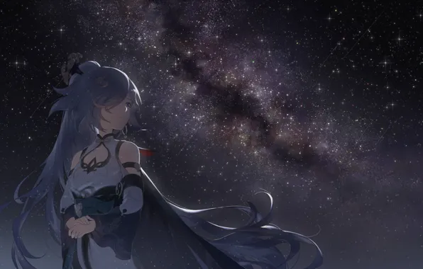 Небо, девушка, ночь, млечный путь, Honkai Impact 3, Azure Empyrea