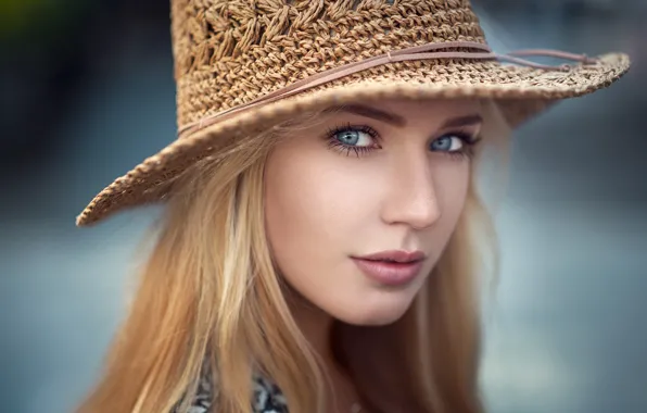 Картинка girl, hat, photo, photographer, blue eyes, model, beauty, lips