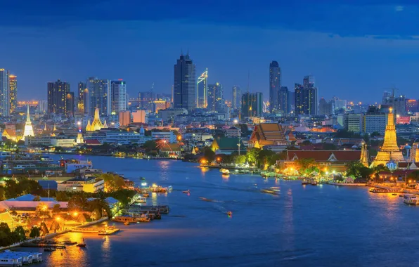 Город, огни, вечер, Бангкок, Thailand, Bangkok