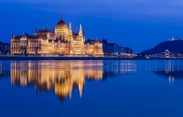 Картинка отражение, река, здание, Венгрия, Hungary, Будапешт, Дунай, Budapest