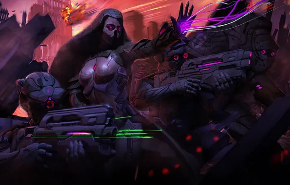 City, Fantasy, Gun, Art, Robot, Guns, Magic, Illustration