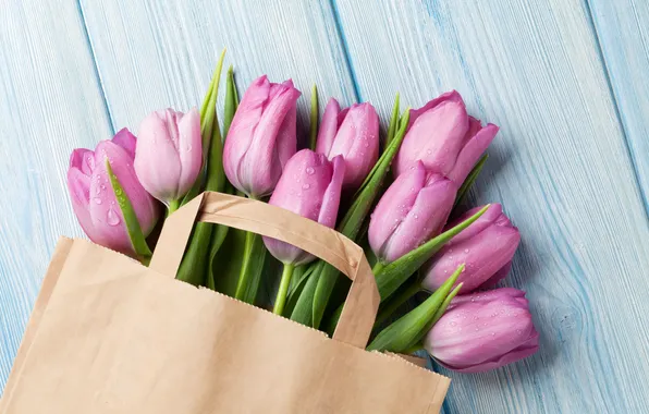Цветы, букет, тюльпаны, wood, pink, flowers, tulips, spring