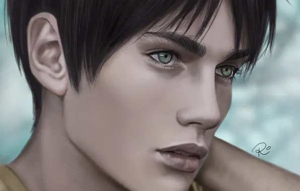 Взгляд, рисунок, портрет, парень, Атака Титанов, Shingeki No Kyojin, Эрен Йегер, by redwarrior3