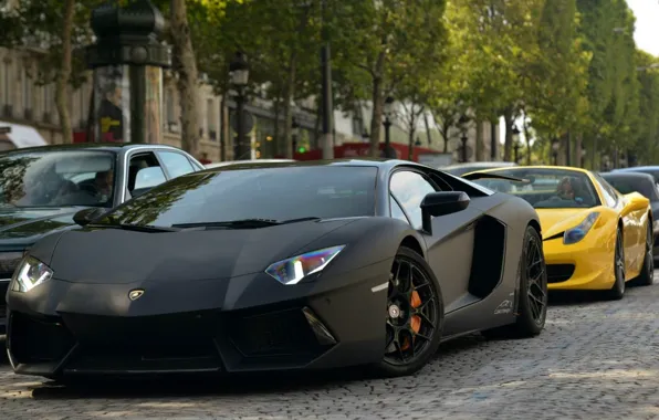 Улица, черный, Ferrari, Lambo
