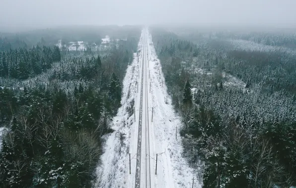 Зима, лес, природа, железная дорога