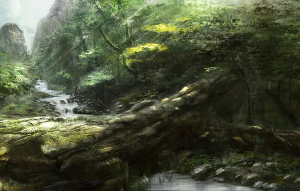 Картинка лес, горы, дерево, рика
