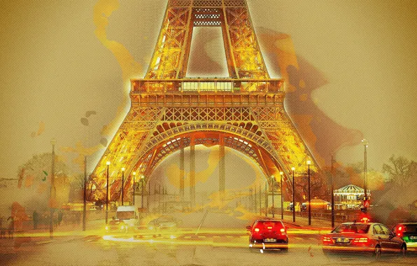 Эйфелева башня, фотошоп, париж, картина