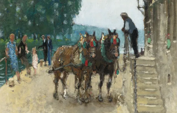 Животные, картина, Пьер Эжен Монтезин, Pierre-Eugene Montezin, Пара Лошадей