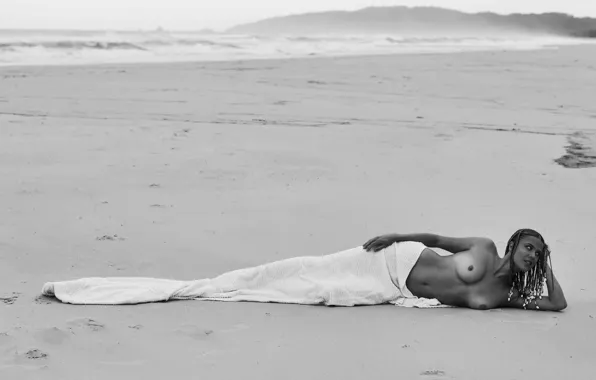 Waves, beach, dress, sea, nipples, island, model, sand