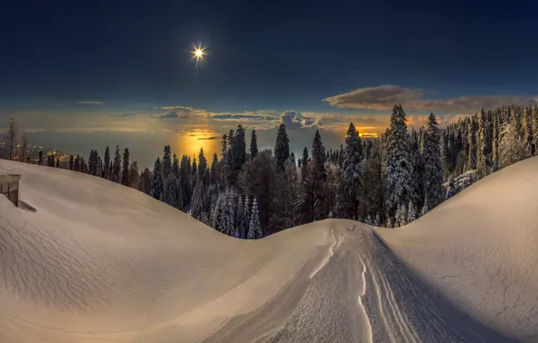 Картинка снег, закат, горы