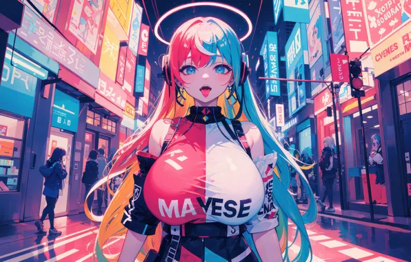 Girl, City, Anime, Multicolor, Anime Girl, AI Art, AI Generated