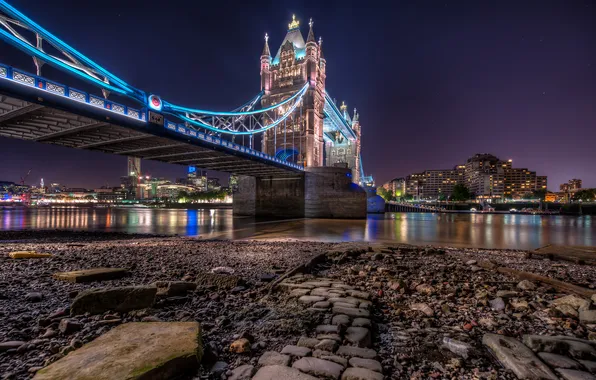 Картинка ночь, англия, лондон, london, night, england, Golden Tower Bridge