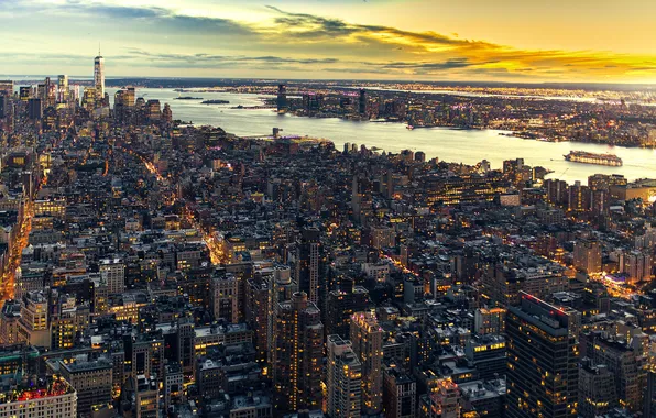 Здания, Нью-Йорк, панорама, Манхэттен, небоскрёбы, Manhattan, New York City