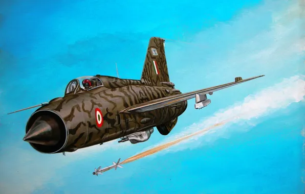 Картинка war, art, painting, jet, avaition, Mikoyan-Gurevich MiG-21