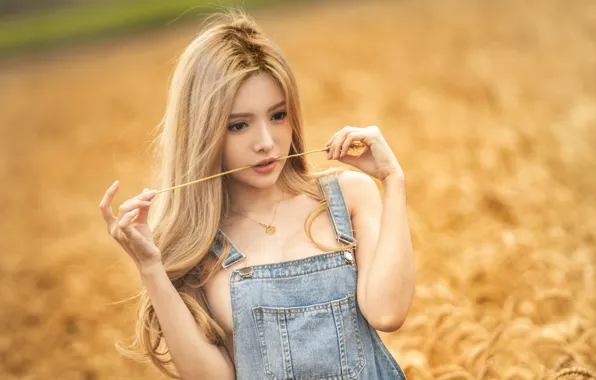Картинка girl, Model, field, photo, lips, blonde, asian, wheat