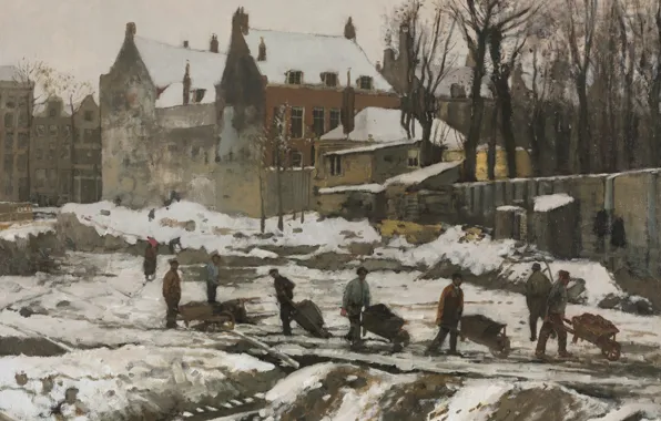 Картинка Георг Хендрик Брейтнер, 1902, Dutch painter, голландский художник, Construction Site in Amsterdam, George Hendrik Breitner, …