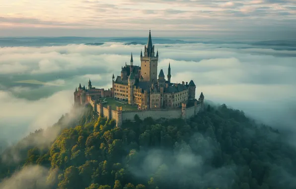 Europe, fog, germany, castle, hohenzollern
