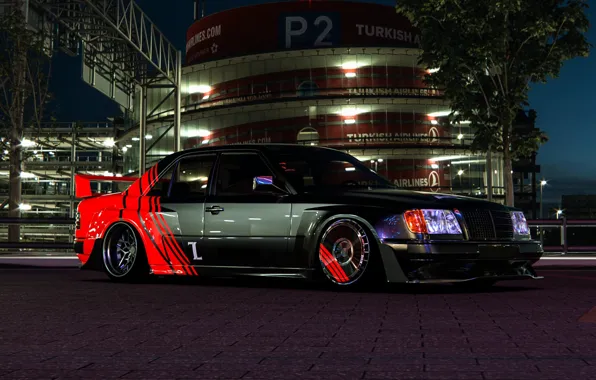 Авто, Ночь, Машина, Mercedes, Car, Автомобиль, Render, W124