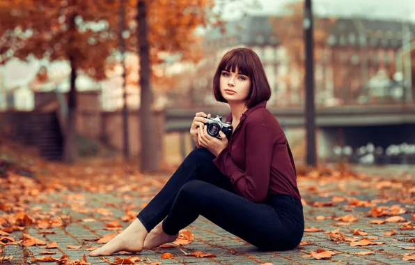 Осень, листья, фотоаппарат, ножки, губки, Marie, Lods Franck