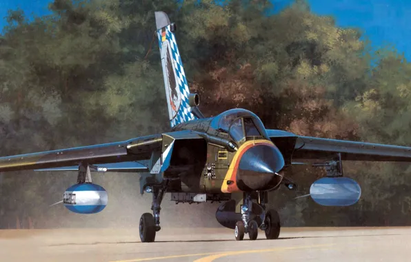 Рисунок, арт, истребитель-бомбардировщик, Panavia, Tornado, боевой реактивный самолёт с крылом изменяемой стреловидности, IDS