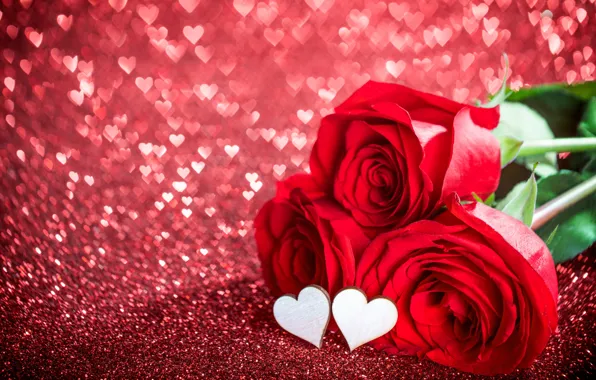 Любовь, цветы, праздник, розы, сердечки, день влюбленных