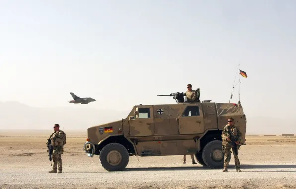 Gun, pistol, fighter, soldiers, desert, aircraft, weapon, war
