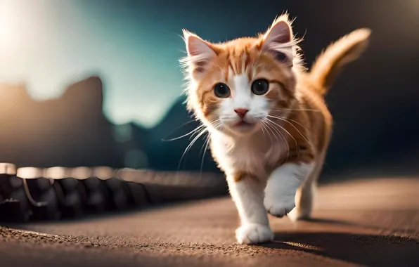 Кошка, взгляд, поза, котенок, мордашка, цифровое искусство, ИИ-арт, нейросеть
