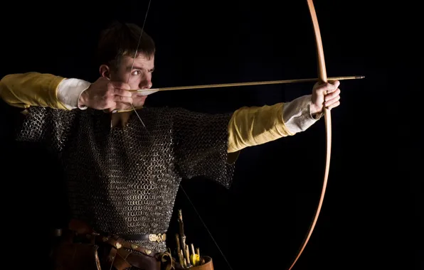 Картинка bow, arrow, pointing, chainmail, medieval archer