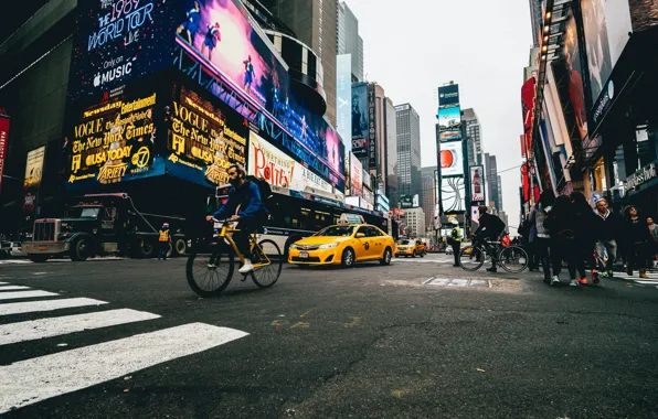 United States, New York, Manhattan, street, people, rider, Times Square, workers