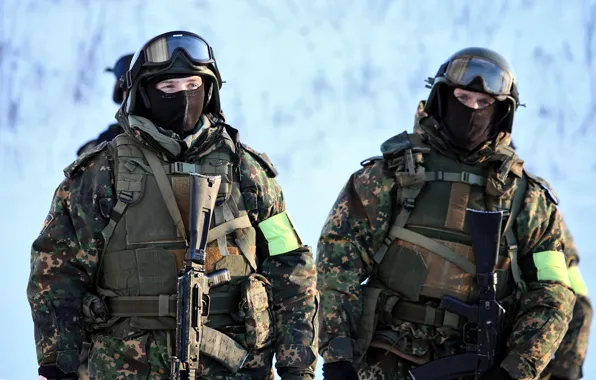 Gun, Russia, soldier, weapon, snow, rifle, mask, uniform