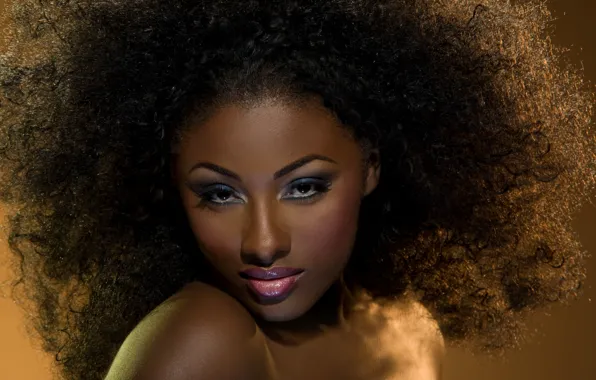 Взгляд, девушка, портрет, макияж, черные волосы, темная кожа, African beauty