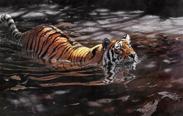 Картинка вода, тигр, арт, Matthew Hillier