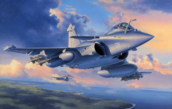 Картинка war, art, painting, aviation, jet, Dassault Rafale