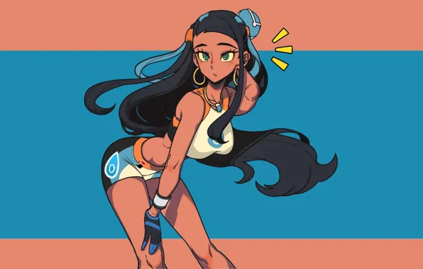 Long hair, blue eyes, big boobs, dark hair, Nessa, thighs, bent over, looking at viewer