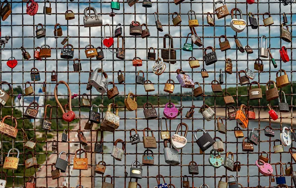 Love, rust, bars, padlocks