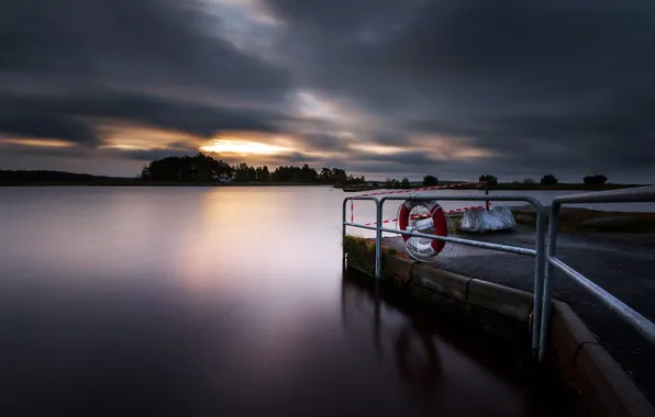 Пейзаж, ночь, озеро