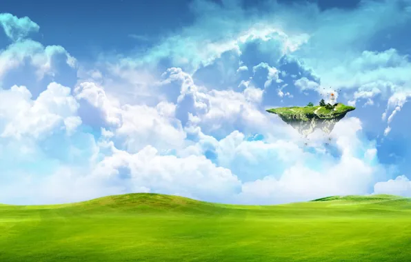 Картинка поле, облака, остров, Небо