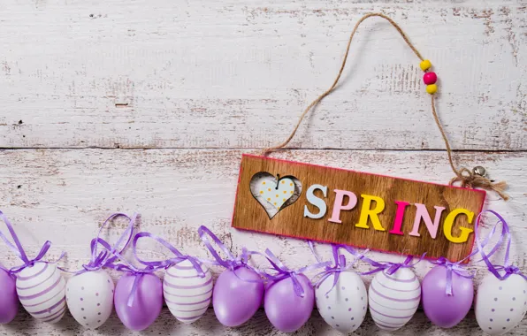 Весна, Пасха, wood, spring, Easter, purple, eggs, decoration