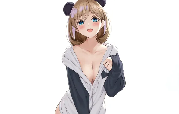 Girl, sexy, cleavage, boobs, sexy girl, blush, anime, blue eyes
