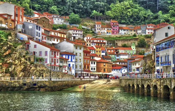 Здания, дома, бухта, Испания, Spain, Asturias, Астурия, Бискайский залив
