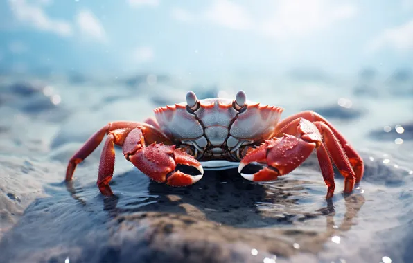 Море, взгляд, природа, берег, краб, боке, ИИ-арт, нейросеть
