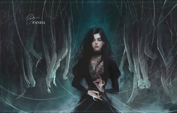 Девушка, паутина, от панда, by panda