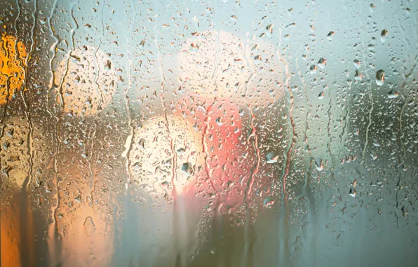 Стекло, вода, капли, свет, дождь, потоки, боке