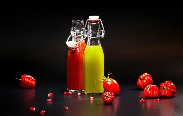 Фон, бутылка, сок, juice, перец, помидоры, background, tomatoes