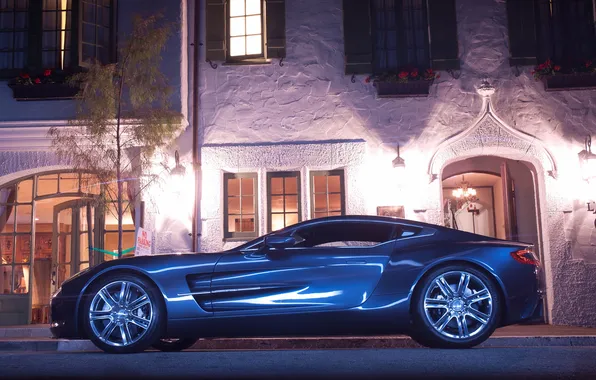 Картинка Aston Martin, light, house, supercar, night, street, one 77